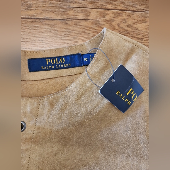 $998 NWT Polo Ralph Lauren Suede Leather Dress Lace Up Tan Sz 10 Soft FLAW - Picture 15 of 15